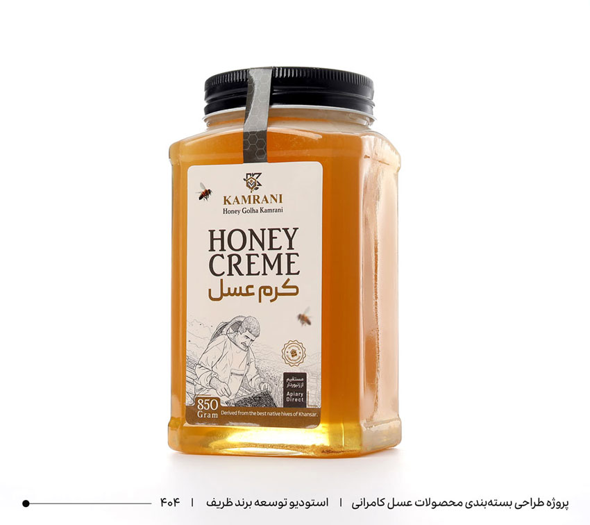 طراحی بسته‌بندی محصولات عسل کامرانی
